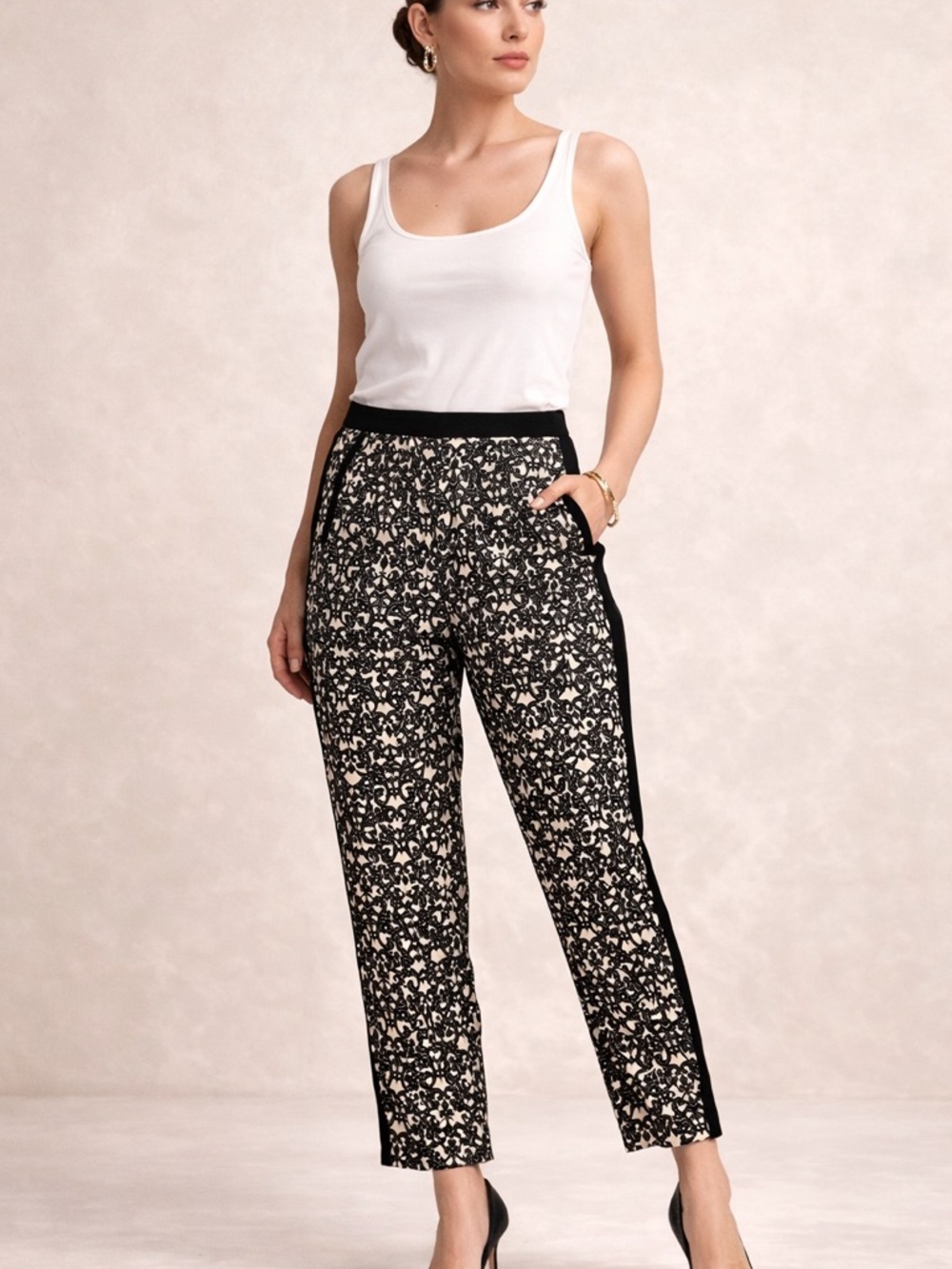 Robert Rodriguez Black & Cream Printed Slim Trousers